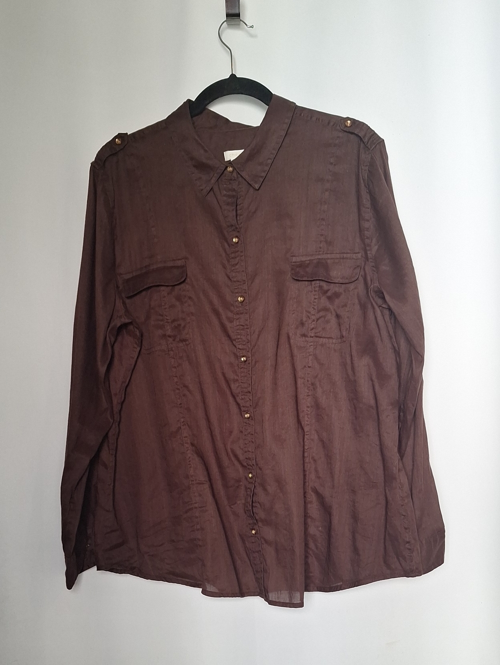 Chico's Chocolate Brown Button-Up Utility Lightweight Shirt Size XL